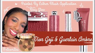 Dior Goji Rosy Glow Blushes & Lip Glow Butter Application (and Guerlain Meteorite Pressed Powder)