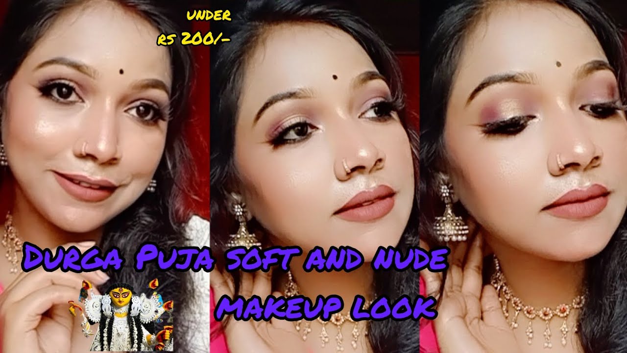 Durga Puja soft and nude makeup look for oily skin//under rs 200/- water proof long lasting makeup