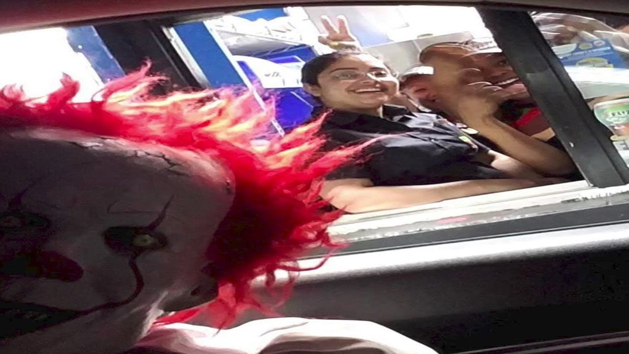 kim paolucci Pennywise IT Halloween Costume Drive Thru Scary Clown Prank