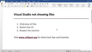 Visual studio not showing files | bin, obj,  sln,  csproj file missing