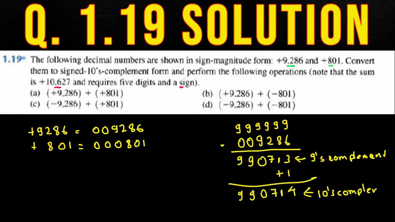 Q 1 19 the following decimal numbers are shown in sign magnitude form