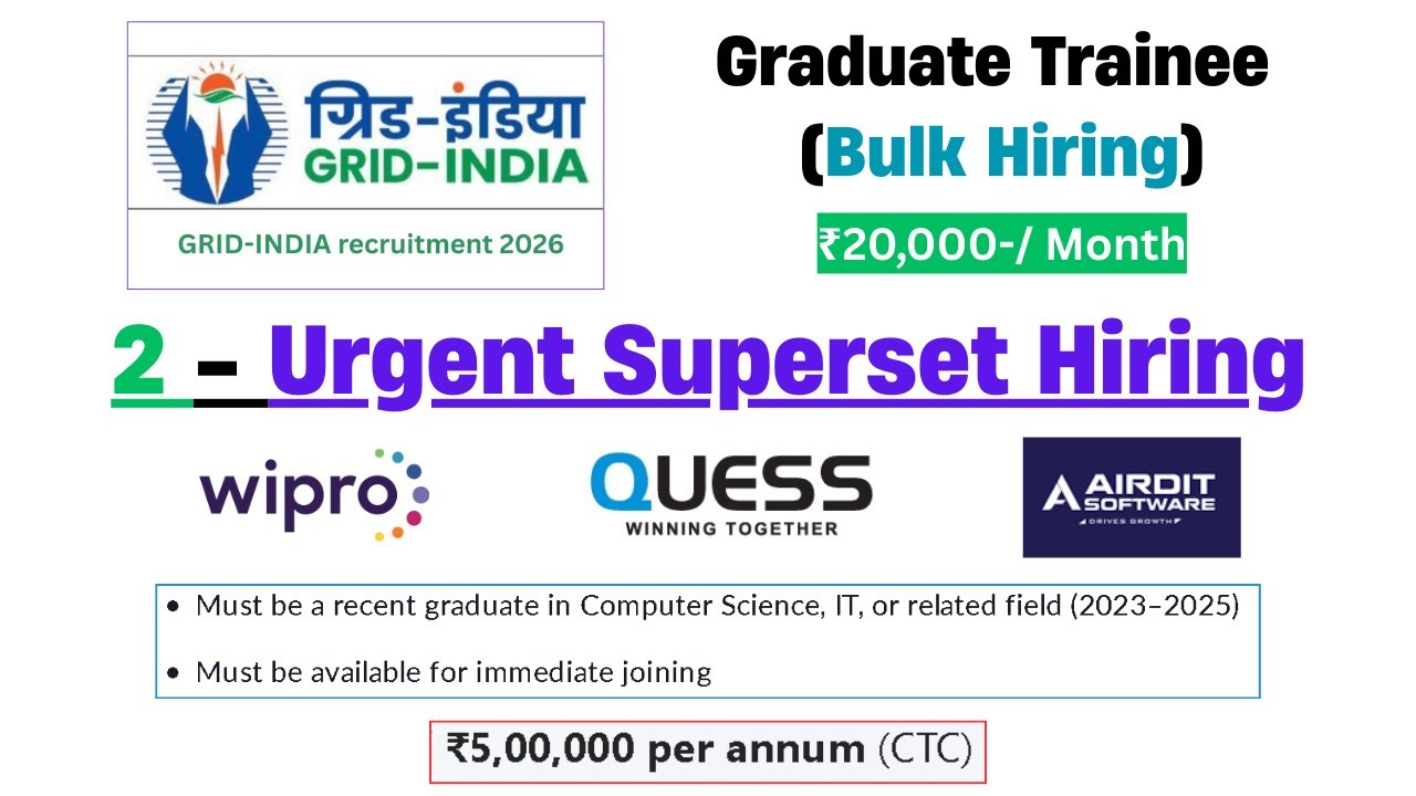 🔥Mass Hiring Freshers | GRID, Wipro | Off campus drives | Jobs | B.tech Msc MCA 2024-26