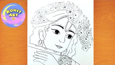 Beautiful Face Drawing Of Krishna Easy Art| Krishna Drawing | Lord Krishna Flute Drawing | Chitra
