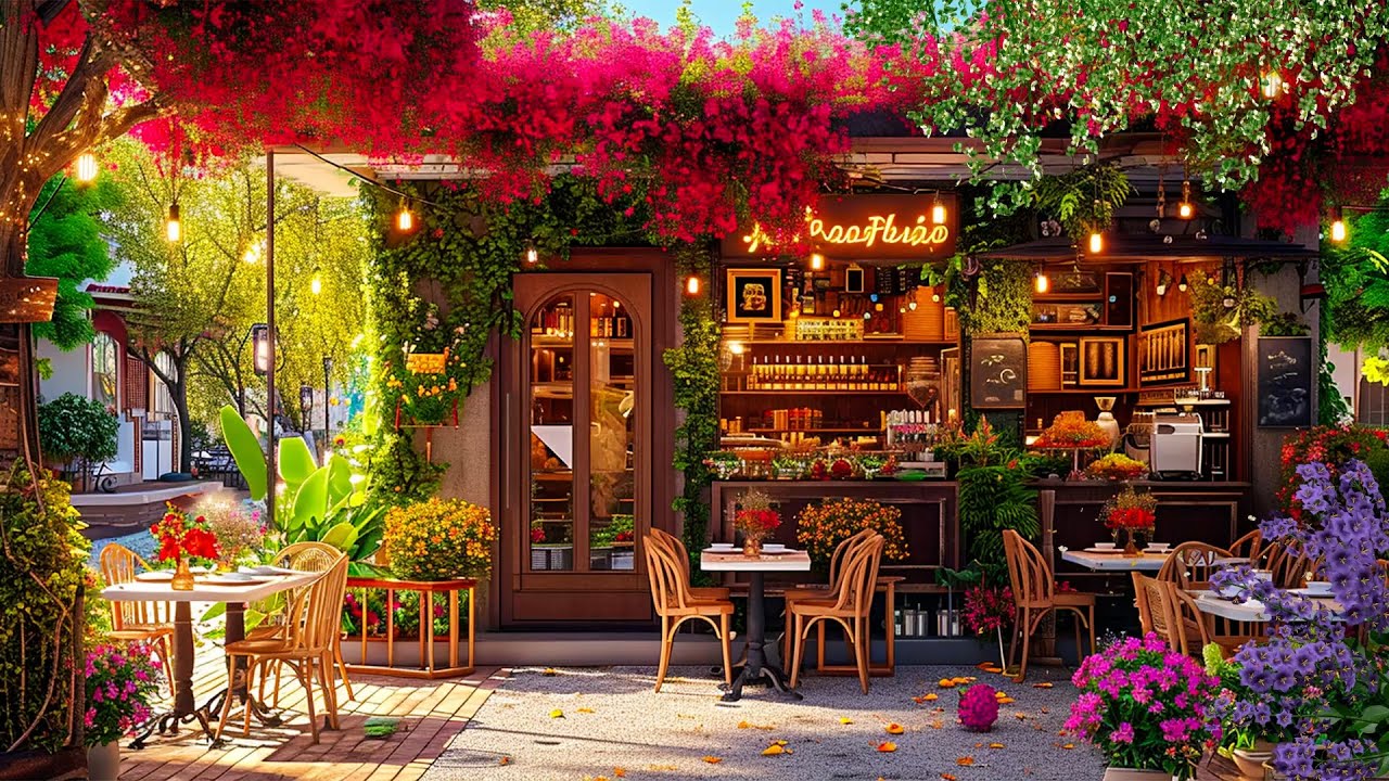 Happy Spring Ambience at Outdoor Coffee Shop - Happy Bossa Nova Jazz ...