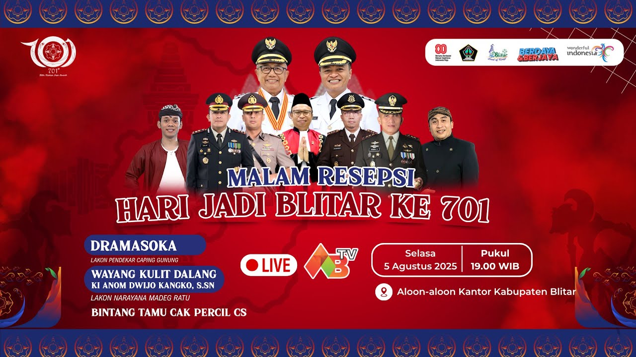 🔴Malam Resepsi Hari Jadi Blitar ke 701 Tahun 2025 - Dramasoka & Pagelaran Wayang Kulit Ki Anom Dwijo