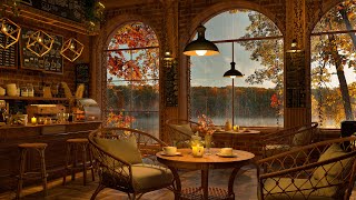 Autumn Rainy Day Cozy Coffee Shop 4K ☕ Smooth Jazz Music to Relax\/Study\/Work to