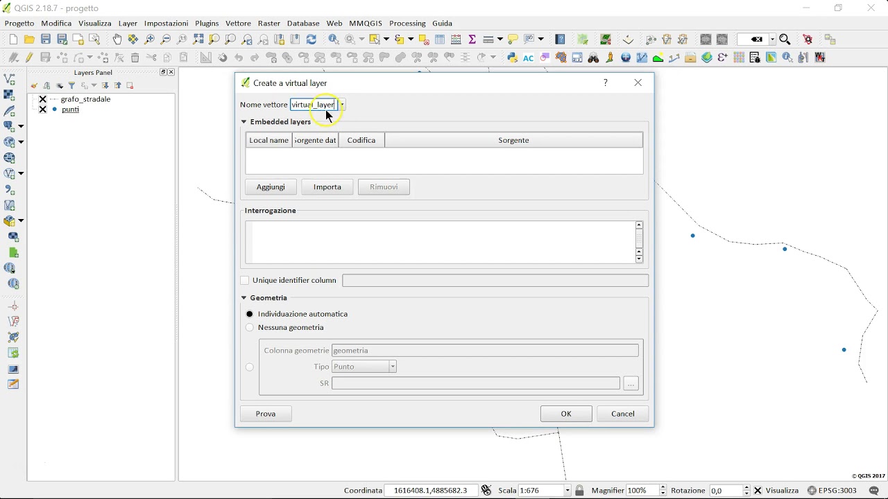 QGIS less distance between points and line virtual layer - YouTube