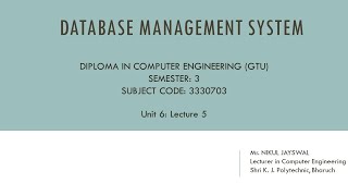 DBMS: Unit 6: Lecture 5: EER Model, Sub Class, Super Class, Specialization, Generalization.