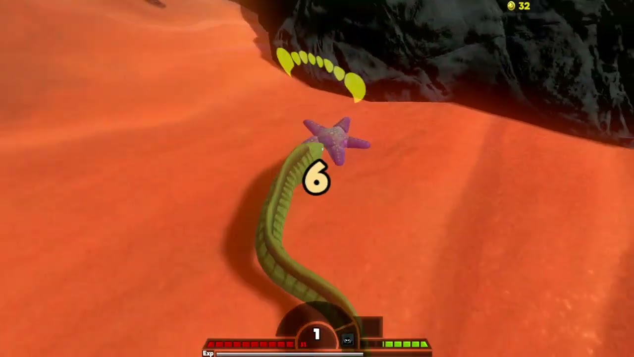 Eating starfish and meat in Feed & Grow: Fish!