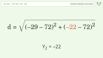 Find the distance between two points p1 (72,72) and p2 (-29,-22): Step-by-Step Video Solution
