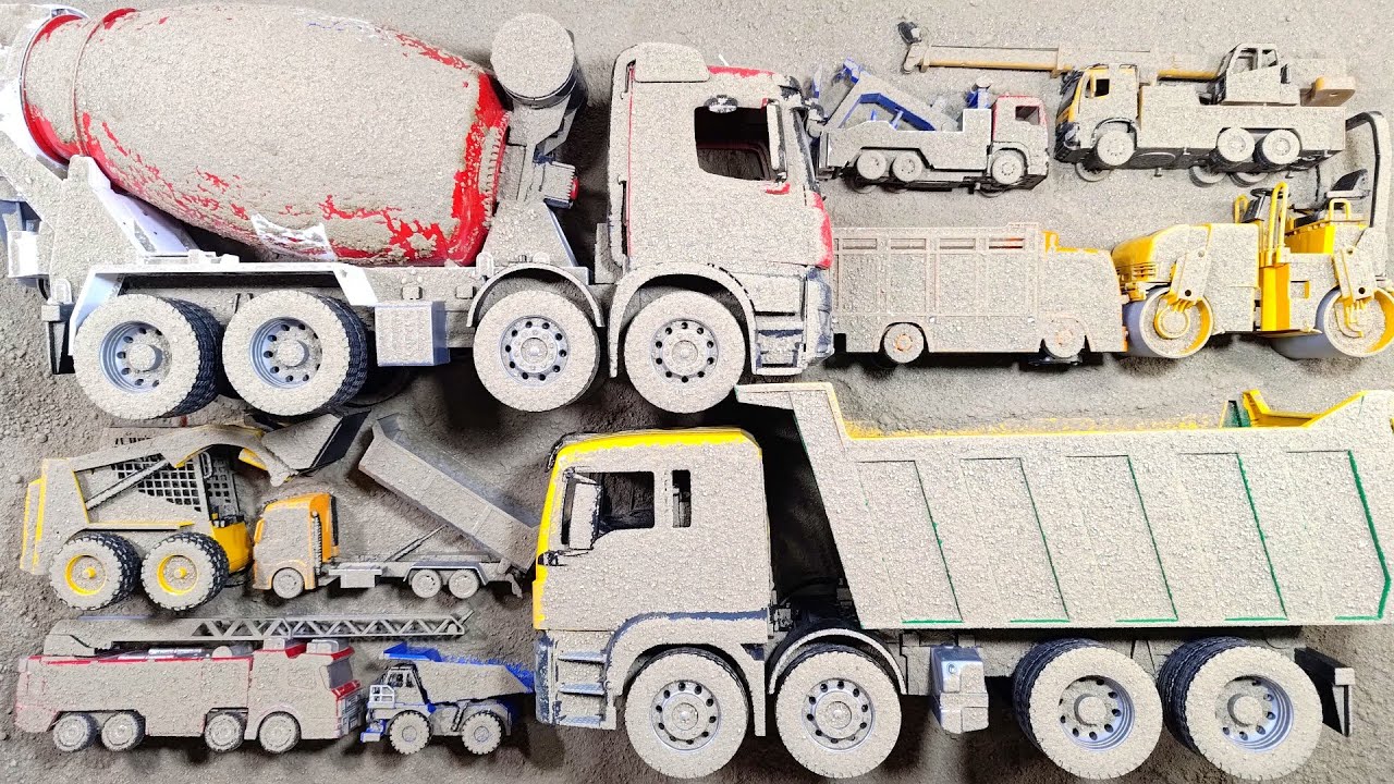 Temukan Mobil Mainan Terkubur dan Membersihkan Truk Molen Besar, Truk Pasir Besar, Mobil Skid Loader