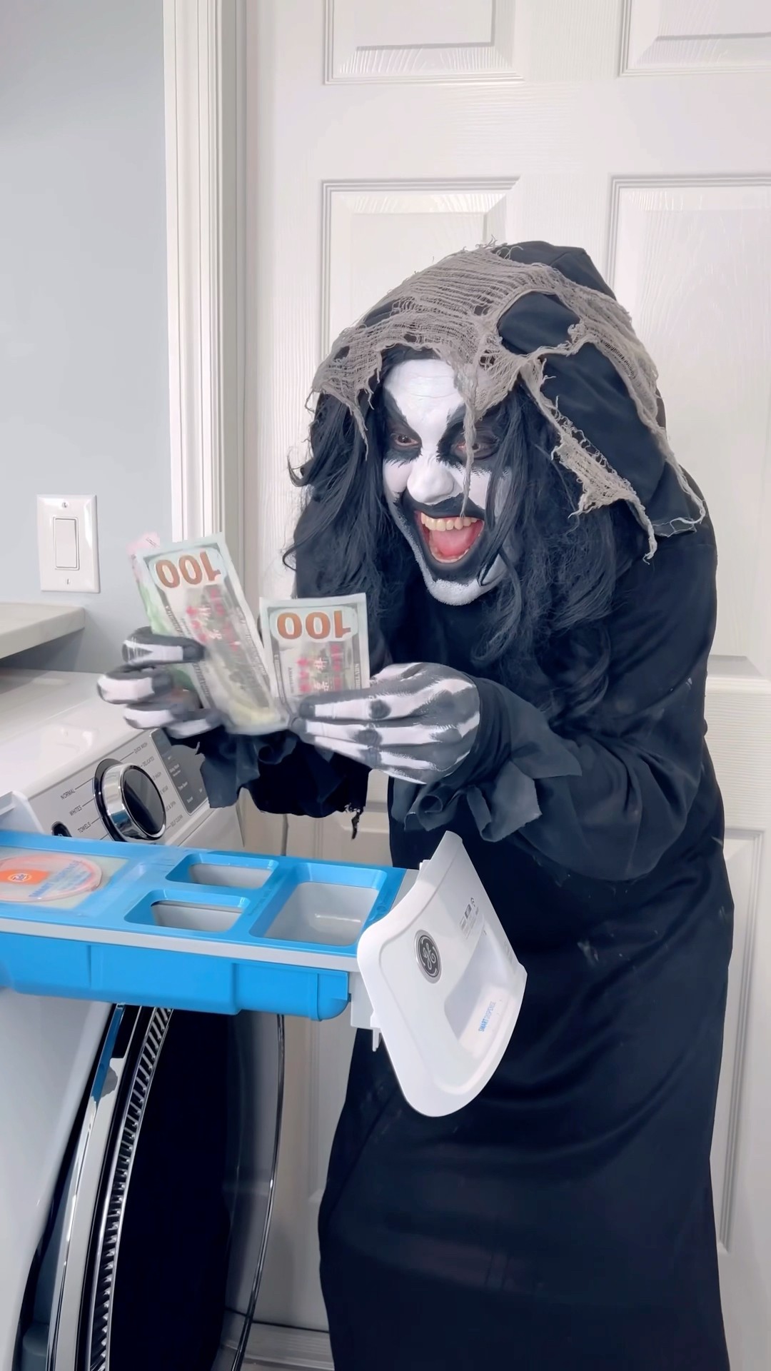 Monster puts money inside the washing machine ?? #shorts