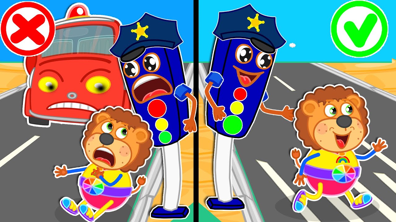 Police Traffic Lights Helps Cross the Street 🍒 Safety Tips for Kids | Lion Family | Cartoon for Kids