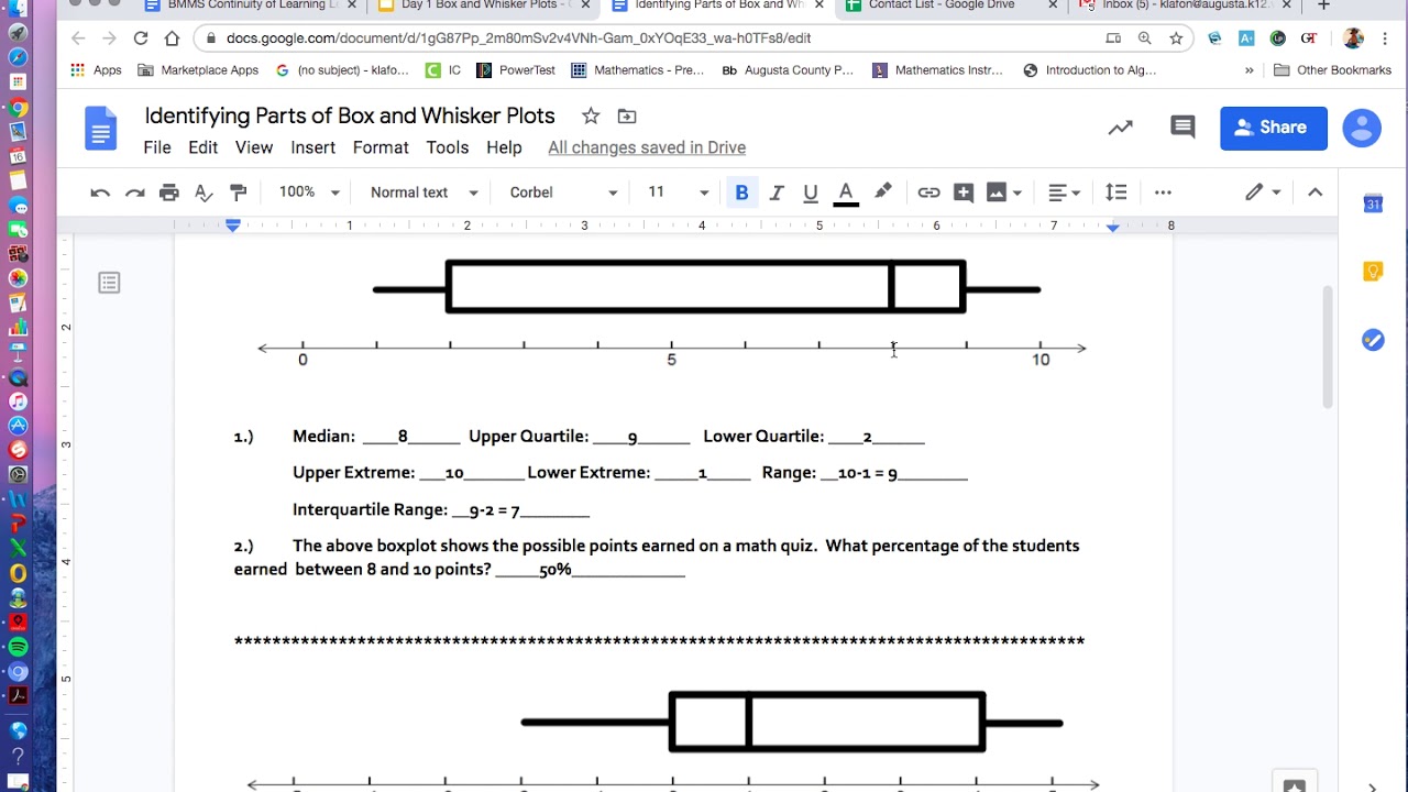 How To Video for Identifying Parts of Box and Whisker Plots Google Doc ...