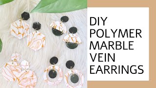 DIY Polymer Clay Gold Marble/ Vein Earrings Tutorial | How To Make Polymer Clay Earrings
