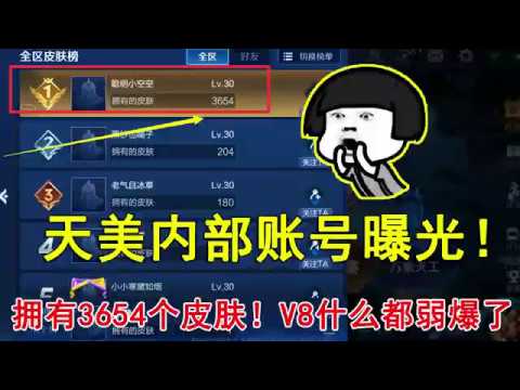王者荣耀：天美内部账号曝光！拥有3654个皮肤！V8什么的都弱爆了