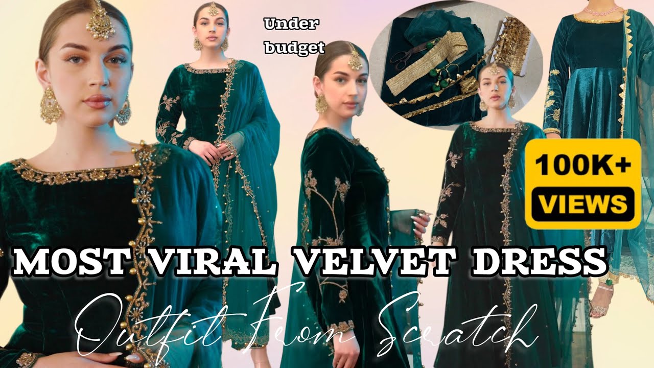 ✨ Most viral velvet outfit sleeves embroidery||Outfit From Scratch