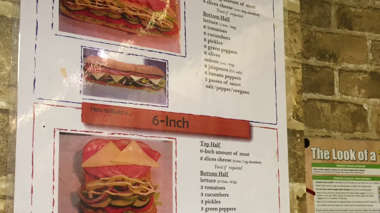 Subway Sandwich Meat Chart