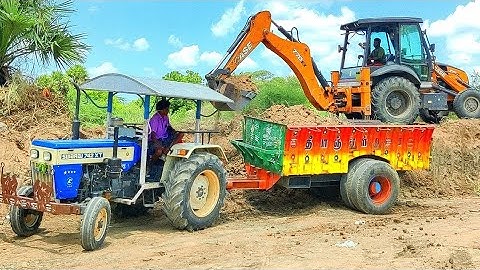 JCB 3dx Backhoe Machine Loading Red Mud In Swaraj 843 XM and Newholland 4010 Tractors | Jcb Tractor