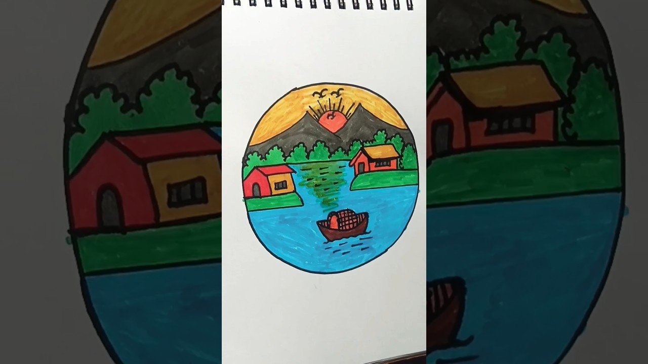 nice scenery sketch colour drawing 🌄