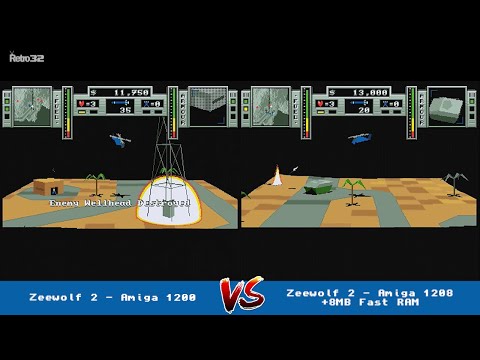 Zeewolf 2: Wild Justice - Amiga 1200 vs 1208 (+8MB Fast RAM) FPS side by side comparison