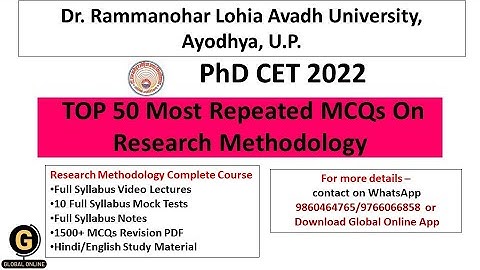 Avadh University PhD CET 2022-23 Top 50 Most Repeated MCQs on Research Methodology|PhD CET 2022 MCQs
