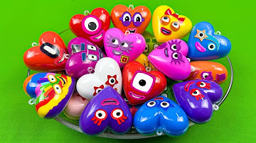 Numberblocks 🏳️‍🌈 Finding Hidden Alphablocks in Hearts Slime Mix Clay Colorful! Satisfying Slime