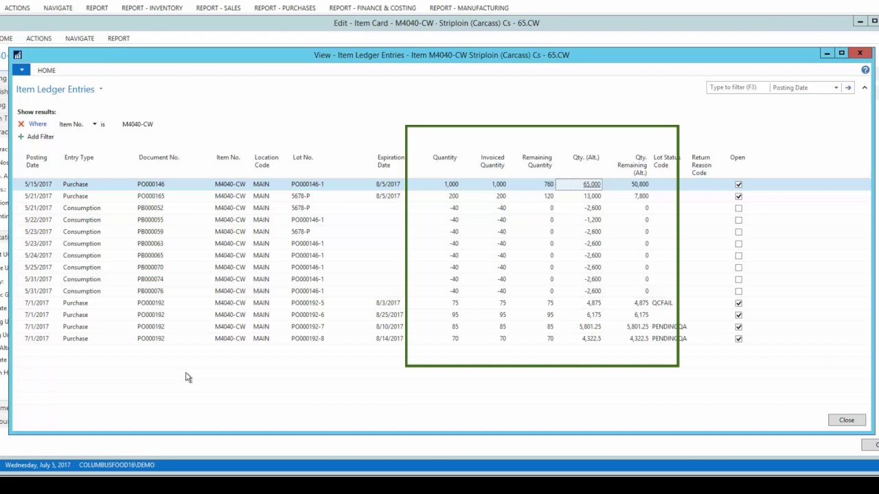 ColumbusFood ERP for Meat - Inventory Attributes