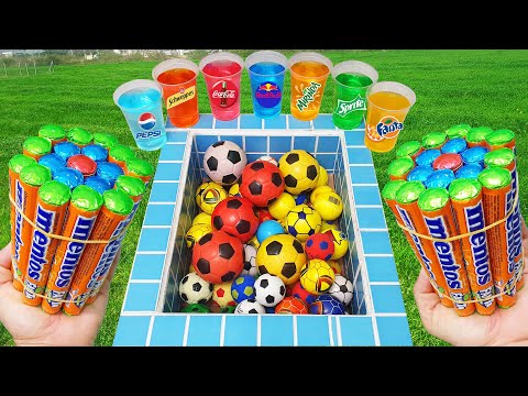 Football VS Coca Cola of Fanta vs Popular Sodas! 7up Fruko Sprite Pepsi Pepsi And Mentos İn The Pool