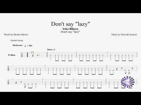 Bass Don T Say Lazy ベースtab譜 桜高軽音部 K On By Nippontab Youtube