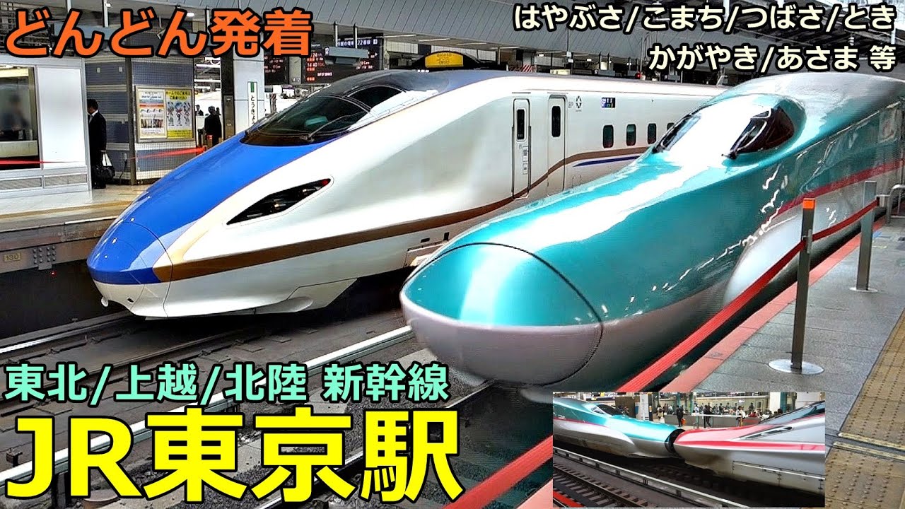 JR東京駅 (東北新幹線) 3🚃どんどん電車が発着！●はやぶさ、こまち、つばさ、やまびこ、とき、かがやき、あさま 等（北海道・東北・秋田・山形・上越・北陸）【JR東日本】