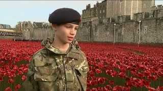 Army cadet, 13, plants final poppy at London war memorial