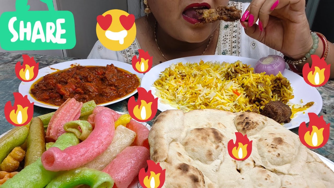 ASMR: EATING SPICY CHICKEN MASALA WITH NAAN& CHIKAN BIRYANI& PAPAD🔥