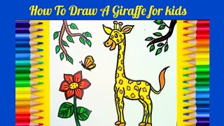 How to draw and colouring a Giraffe for kids.#easydrawing,@lovuart
