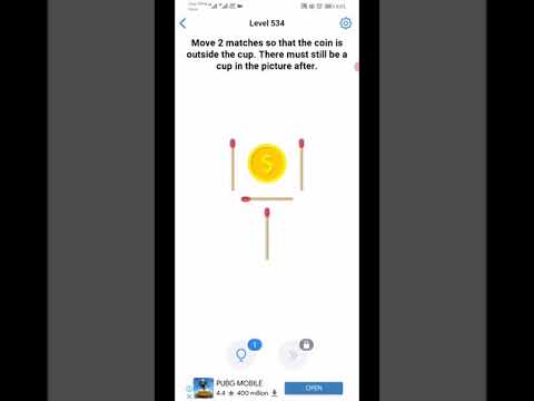 Easy Game Brain Test Level 534 Solution | Move 2 matches so that the coin is outside the cup