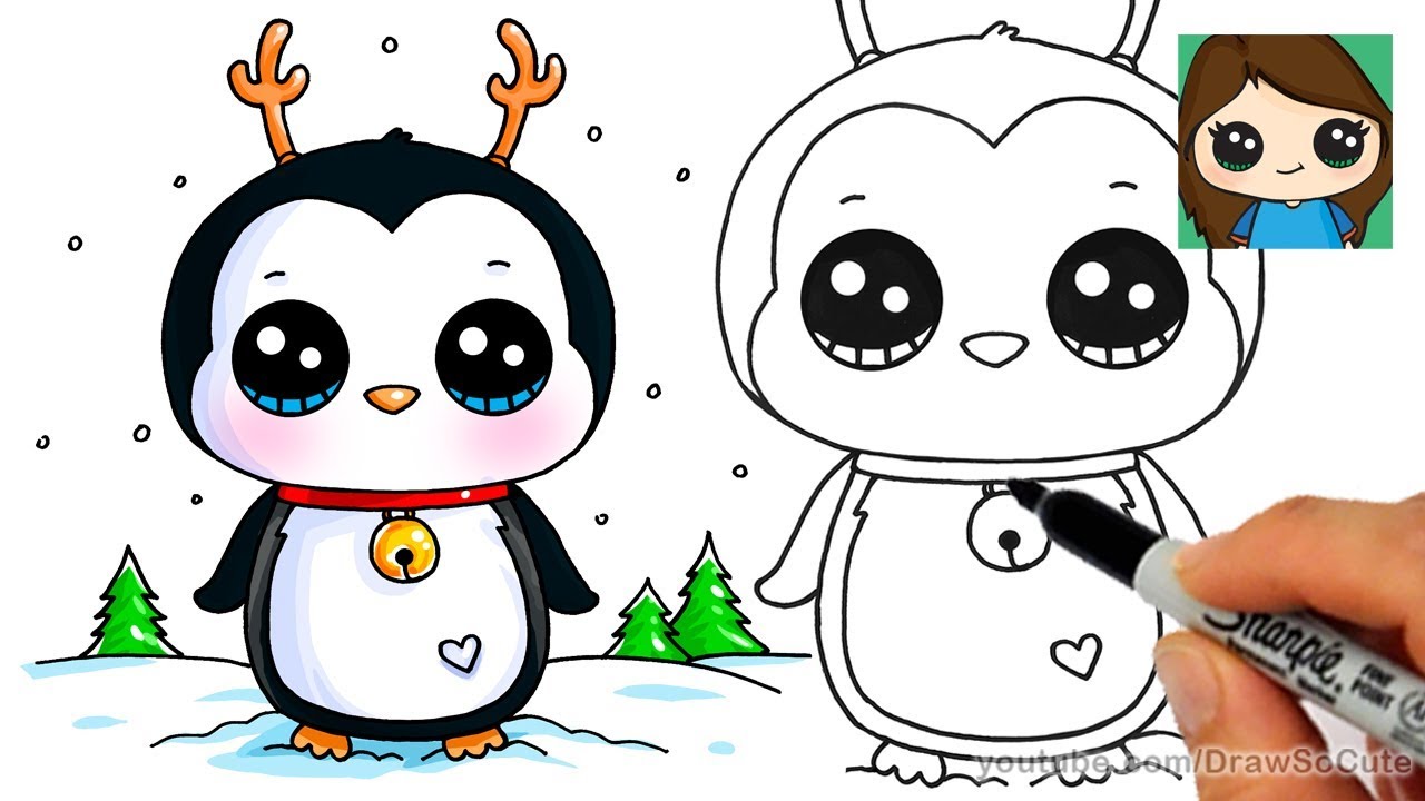 how to draw a cute cartoon penguin