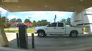 Dumb Blonde Takes Down Bank Roof With Trailer