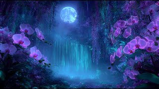 Mystical Moonlit Forest, Orchid Waterfall | Deep Sleep Ambient Music 🌙 screenshot 2