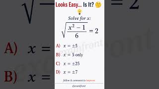 Solve √((x² − 1)/6) = 2 | Quadratic Equation and Square Roots #maths #mathematics #learning #study