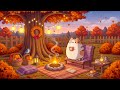 Tranquil Autumn Campfire with Lofi Cat 🎃 Cozy Lofi Music for Study, Relax & Sleep
