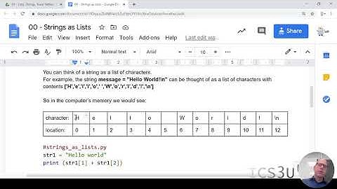 ICS3U Strings as Lists