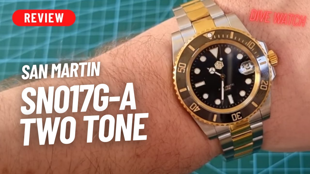 REVIEW: SAN MARTIN SN017G-A TWO TONE BLACK GOLD 200M DIVER! - YouTube