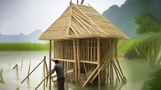 A Young Man Built A Floating Bamboo House On The Lake Alone, So Spectacular.