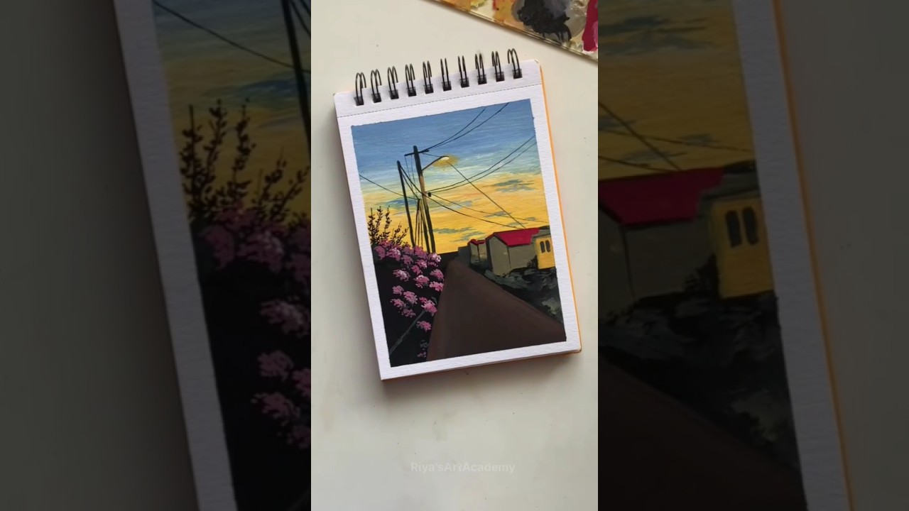 Evening Street View Painting🌄 🎨|Peaceful Sunset Art for Beginners 