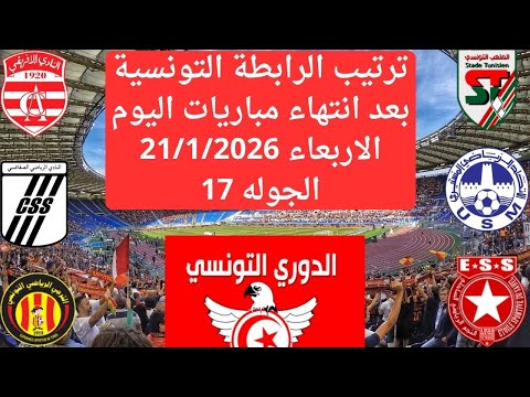 ترتيب الدوري التونسي اليوم بعد انتهاء مباريات الاربعاء 21 1 2026 الجولة 17 الرابطة التونسية