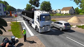 Transporting an oversized construction trailer | Euro Truck Simulator 2 | Logitech G29 gameplay