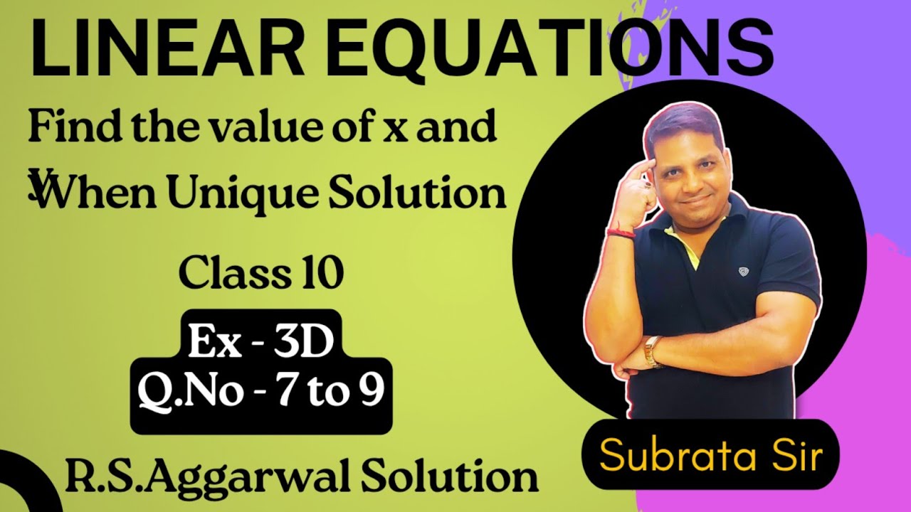 Find the value of k when Unique Solutions of given equations | - YouTube