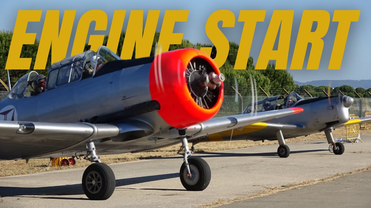 ENGINE START-UP T-6 Harvard and DHC-1 Chipmunk at Open Base 6 Montijo