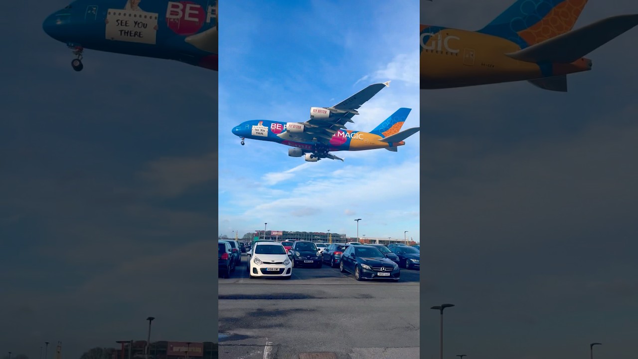 A380-800 EMIRATES BLUE LIVERY LANDING AT LHR 