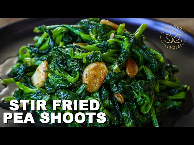 EASY Stir Fried Pea Shoots at Home | How to make stir fried vegetable with fried garlic class=